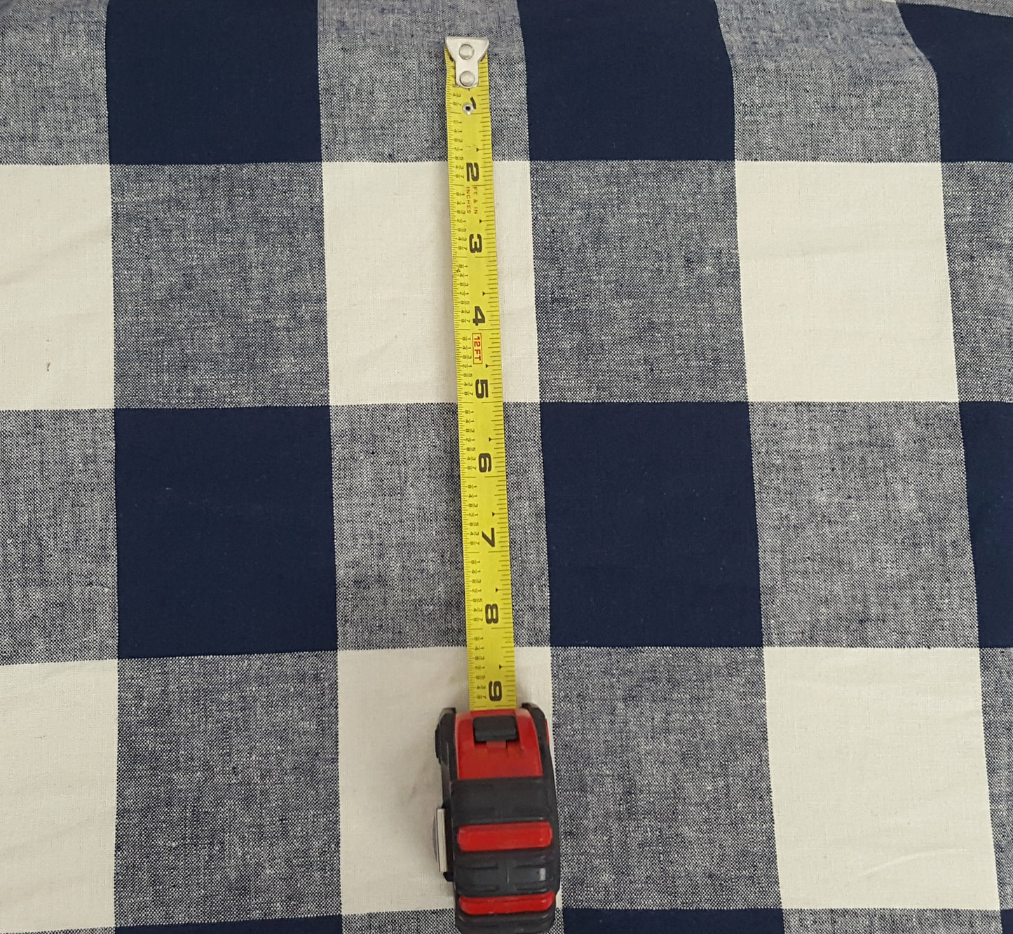 Linen Cotton Blue Off White Buffalo Check Yarn Dye