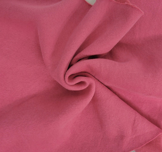 bubble gum pink cotton sweatshirt fleece brushed knit fabric by the yard for hoodies, sweatshirts, zip ups, blankets