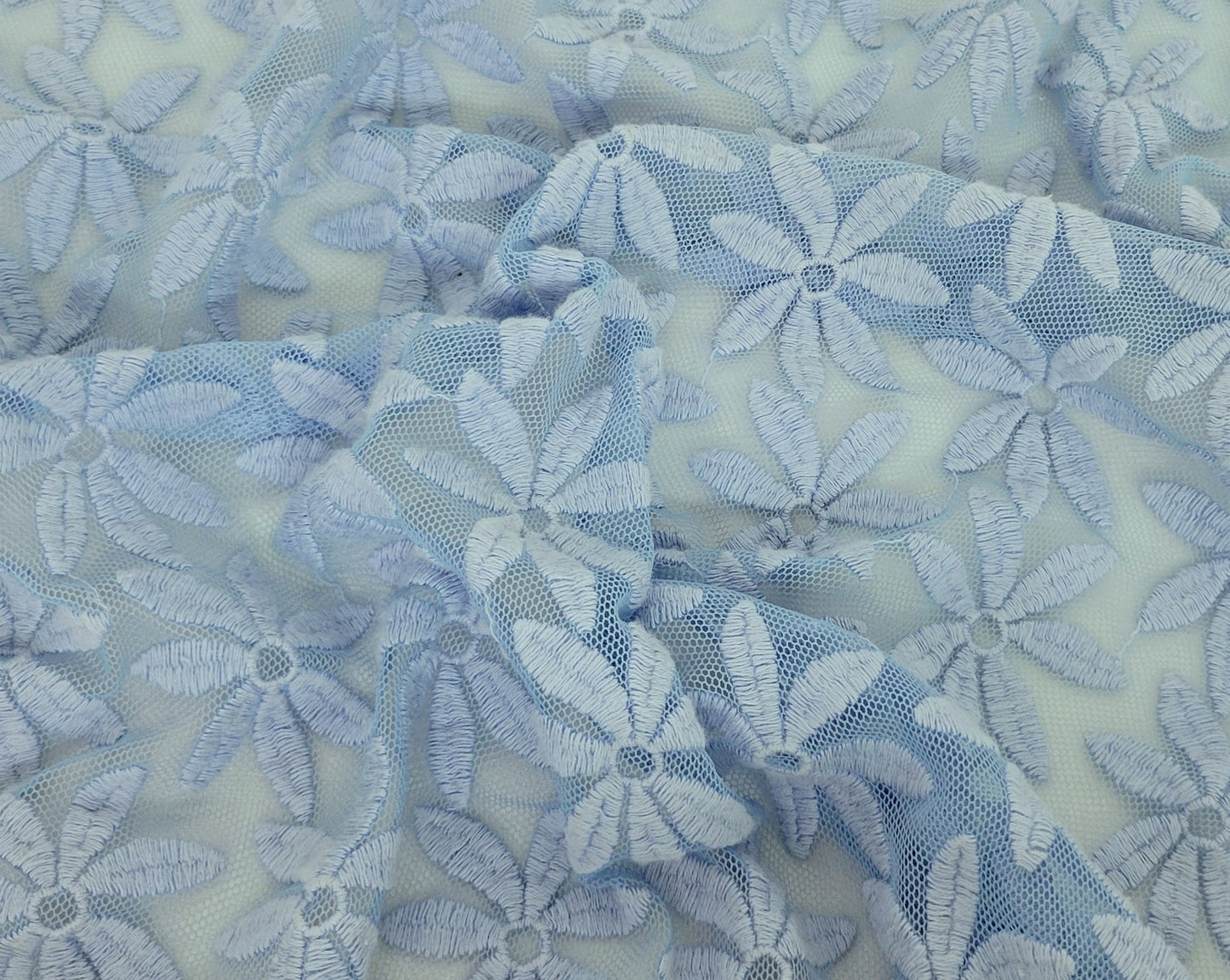 Sky Blue Cotton Nylon Flower Lace
