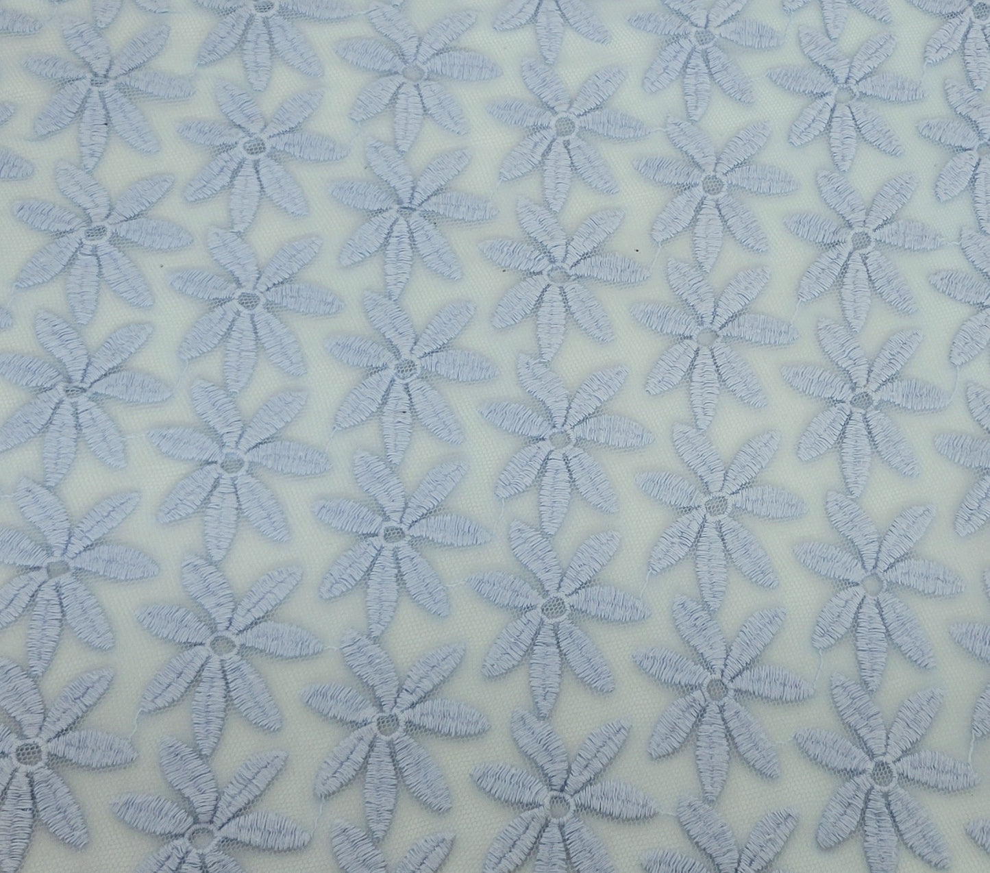Sky Blue Cotton Nylon Flower Lace