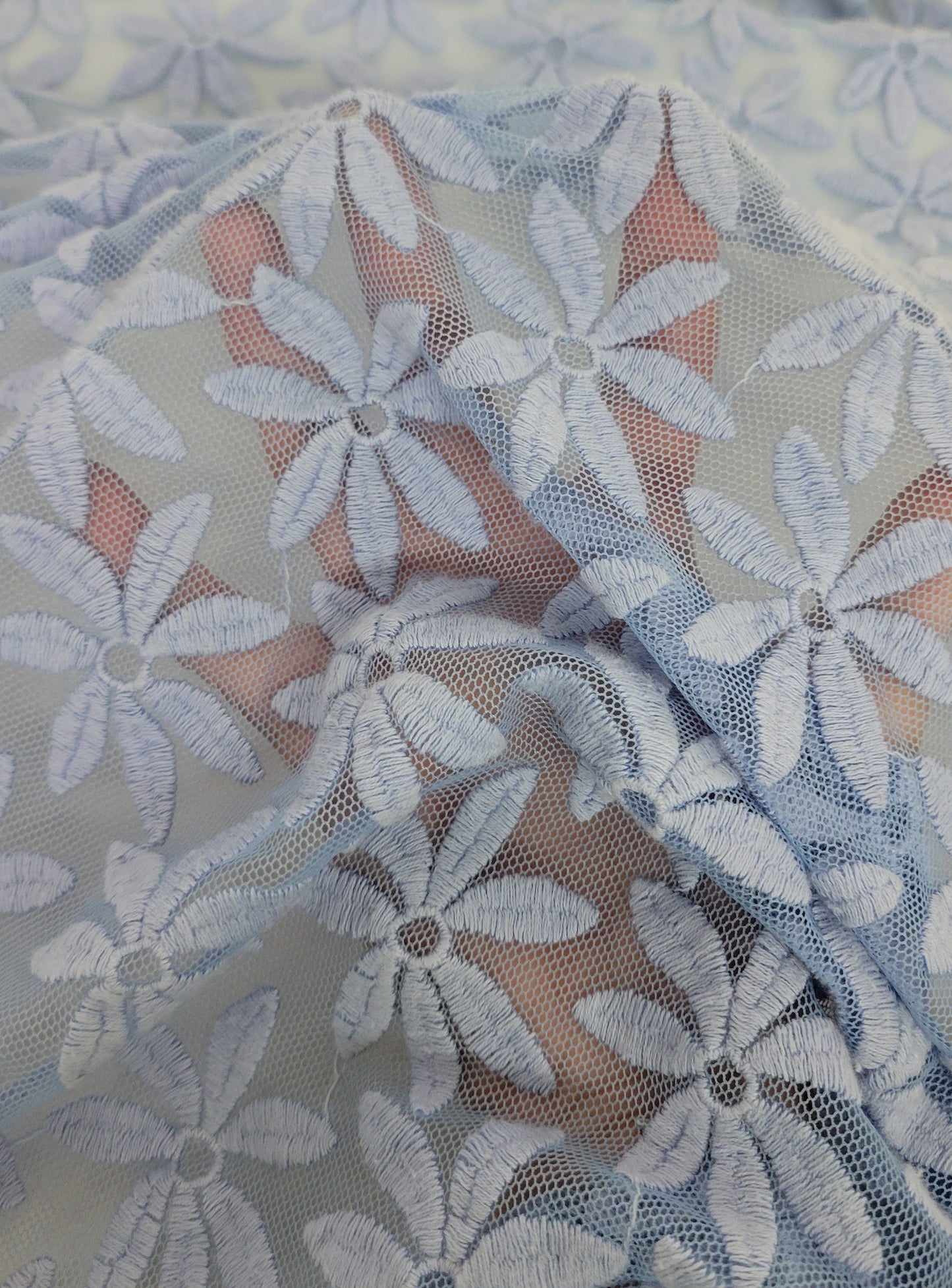 Sky Blue Cotton Nylon Flower Lace