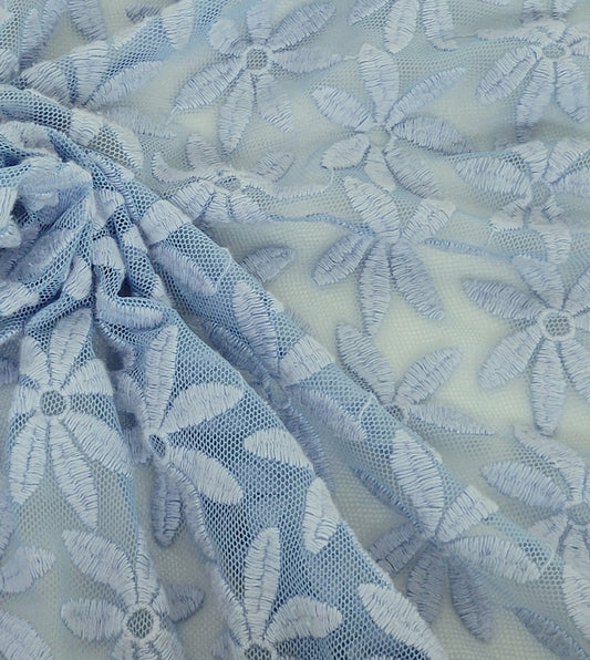Sky Blue Cotton Nylon Flower Lace