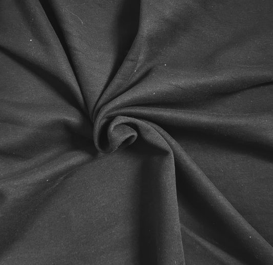 Black cotton polyester sweatshirt fleece knit fabric perfect for the winter for zip ups, kids apparel, blankets, pjs
