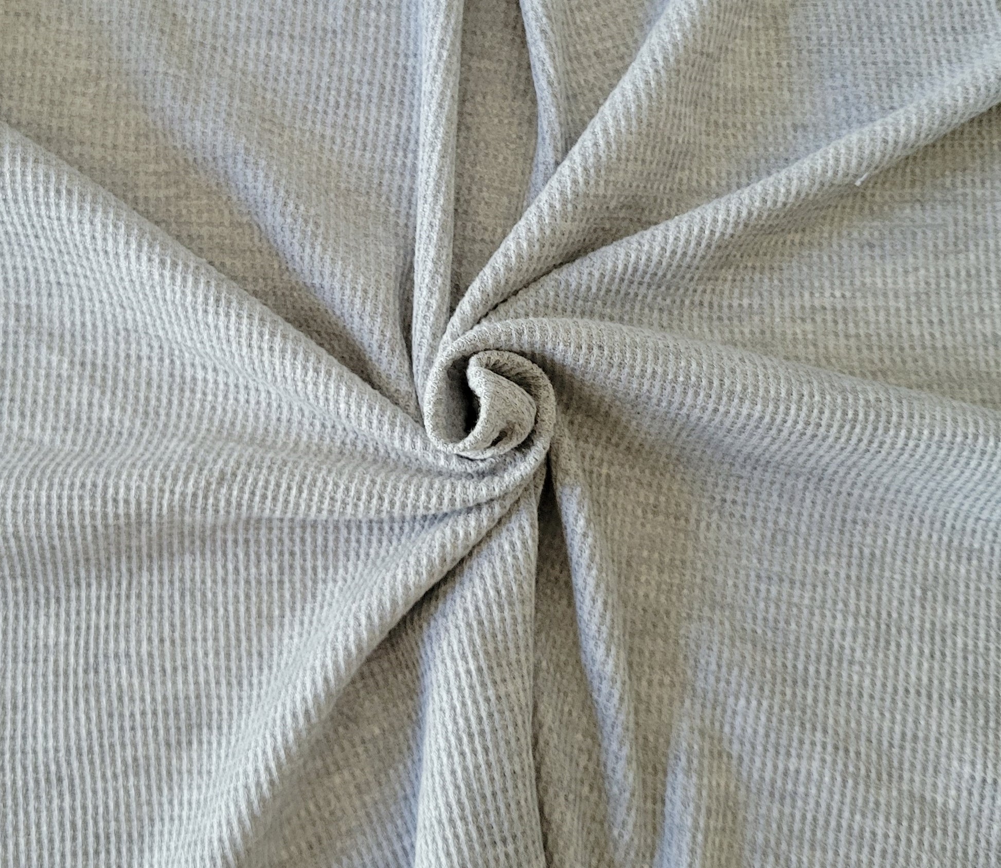heather gray cotton thermal knit fabric with waffle weave