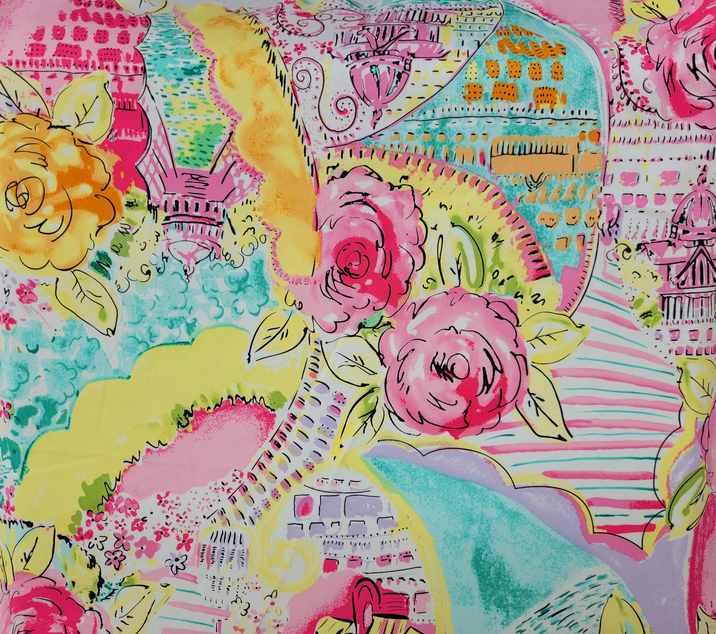 Cotton Twill Spandex Satin Finish Multicolor Big Flower Print Fabric