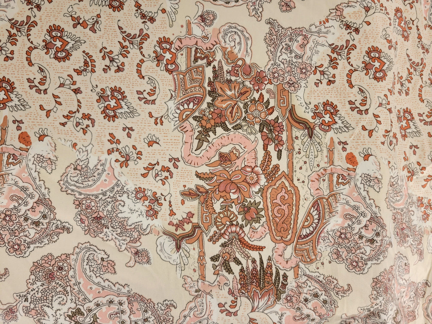 Fine Cotton Twill Spandex Satin Finish Pink Beige Floral Print Fabric