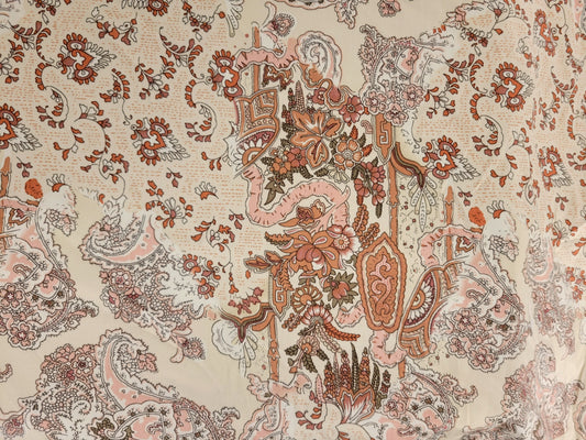 Fine Cotton Twill Spandex Satin Finish Pink Beige Floral Print Fabric