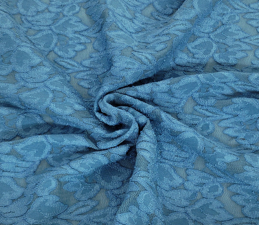 Blue Nylon Spandex Floral Lace