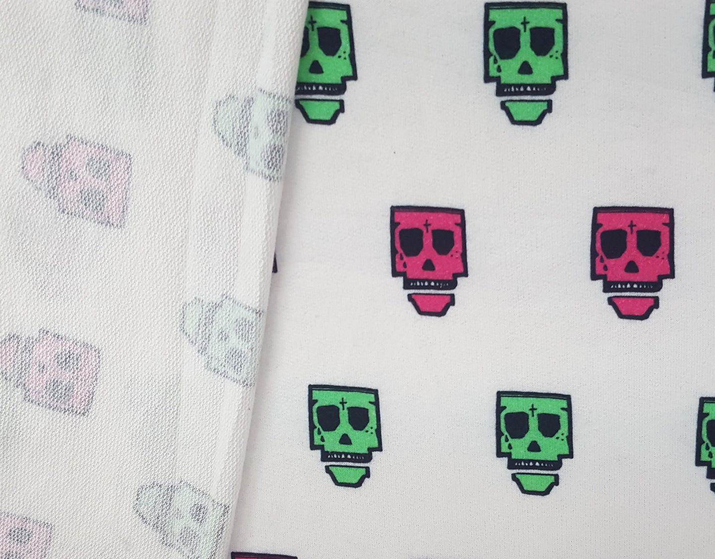 Green Pink Skulls and Cross Print Cotton French Terry Knit