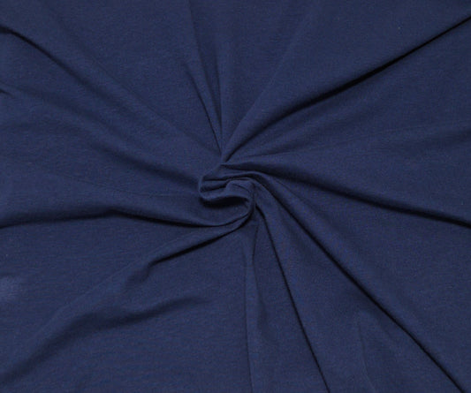 navy blue cotton jersey knit fabric with 4 way stretch for apparel by the yard and wholesale