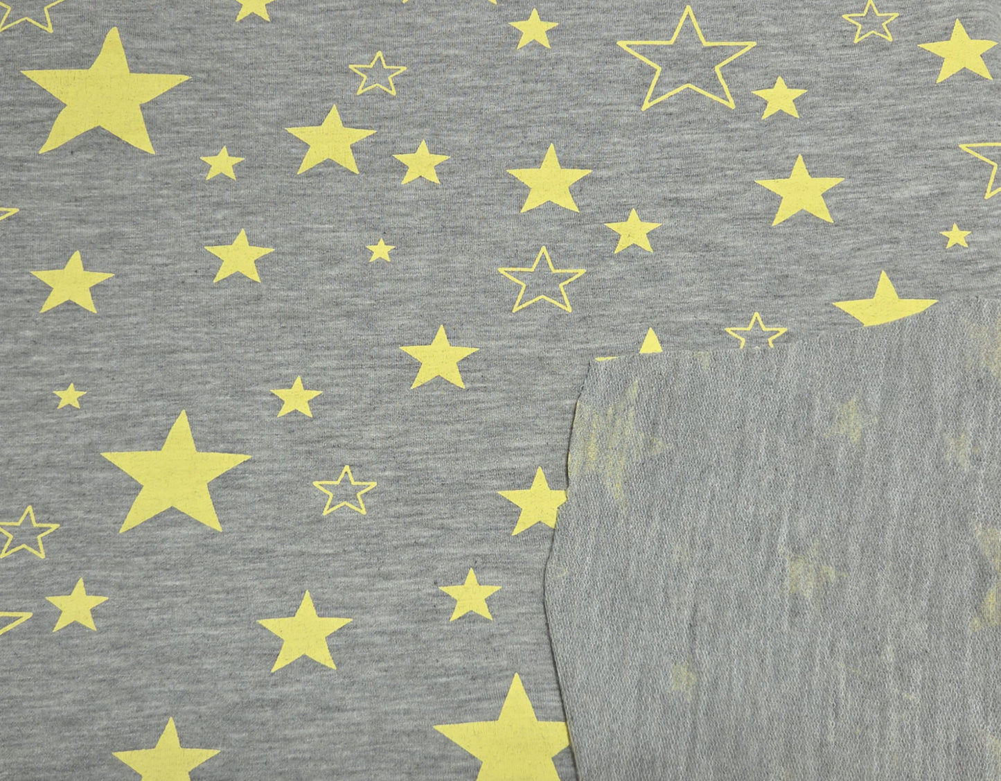 Yellow Star Print on Heather Gray French Terry