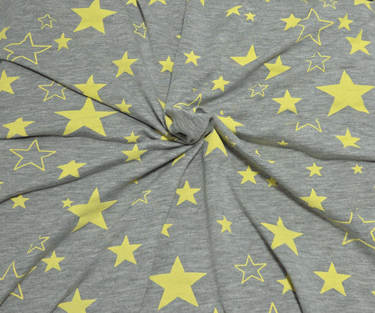 Yellow Star Print on Heather Gray French Terry