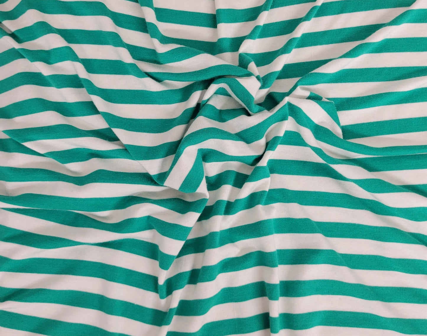 Green White 1/2" Stripe Modal Spandex Print Jersey Fabric