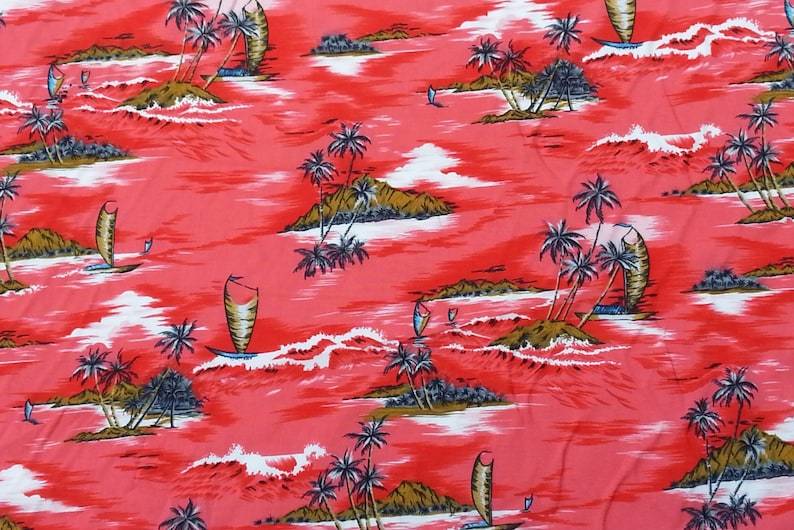 Red Hawaiian Print Rayon Challis Fabric