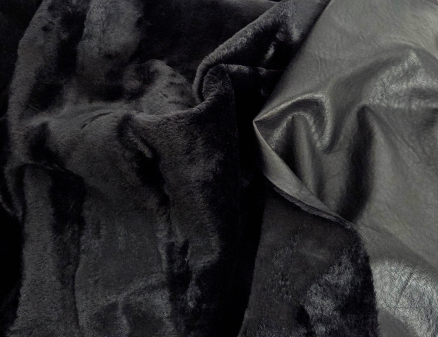 Black Vegan Leather One Side Faux Fur Knit