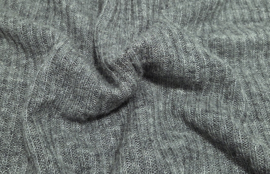 Ribbed Sweater Knit Fabric Wool Blend Gray