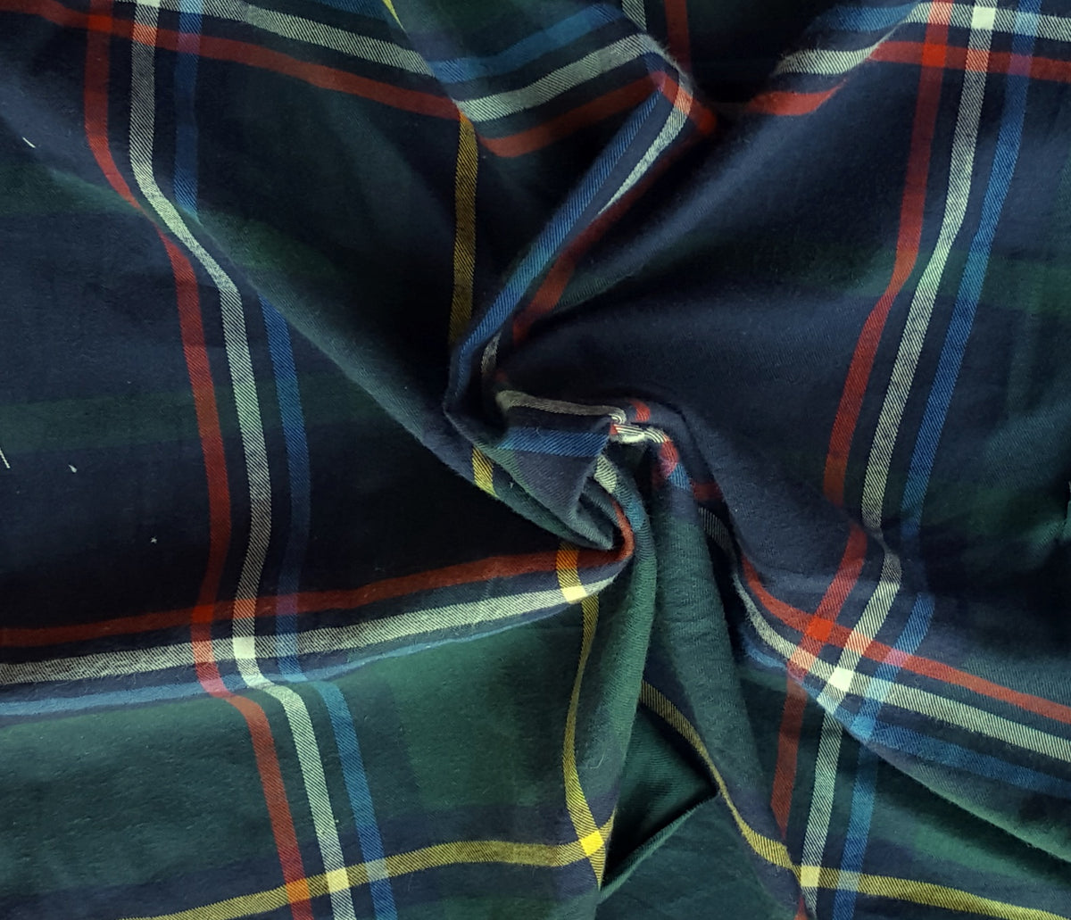 Italian Cotton Flannel Fabric Green Plaid Yarn Dyed Tartan