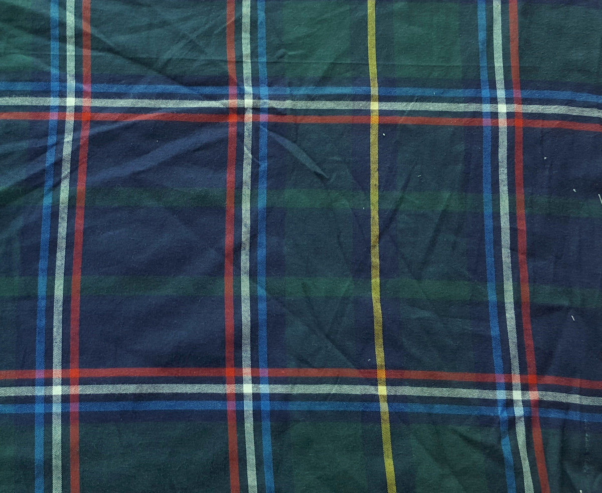 Italian Cotton Flannel Fabric Green Plaid Yarn Dyed Tartan