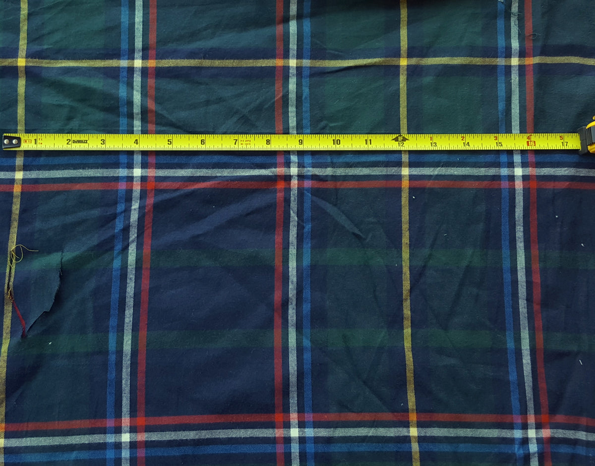 Italian Cotton Flannel Fabric Green Plaid Yarn Dyed Tartan