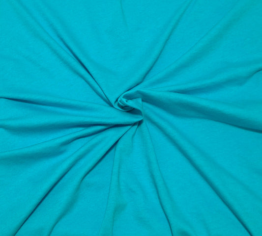 Turquoise cotton jersey knit fabric by the yard for t shirts, oversized shirts headbands baby clothes
