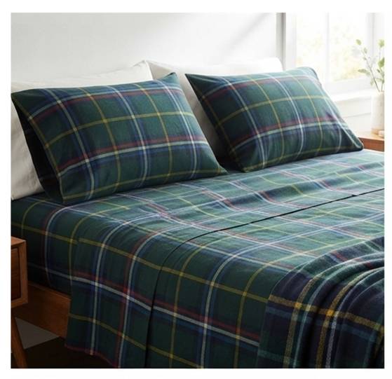 Italian Cotton Flannel Fabric Green Plaid Yarn Dyed Tartan
