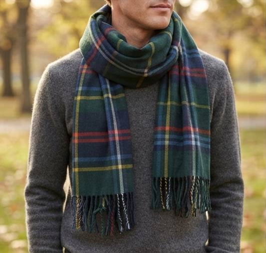 Italian Cotton Flannel Fabric Green Plaid Yarn Dyed Tartan