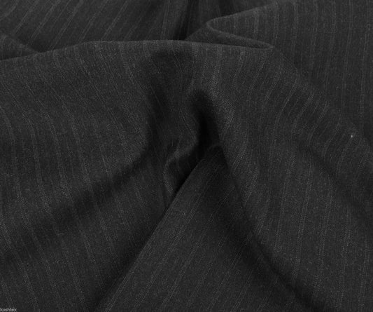 Charcoal Stripe on Black Wool Suiting Fabric 6/15