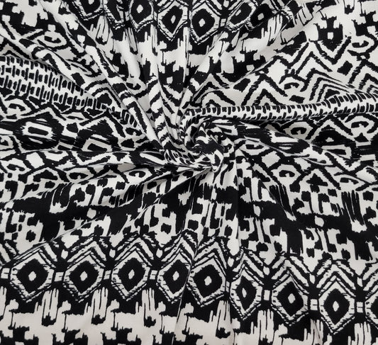 Black White Cotton Lycra Tribal Print #2