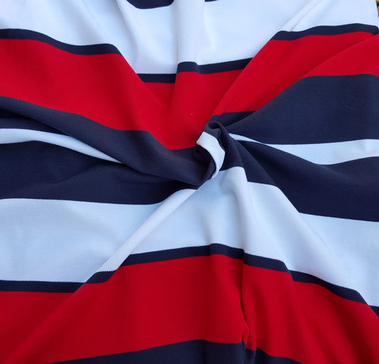 Cotton Pique Spandex Stripe Red Navy White