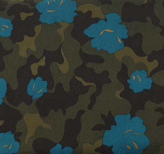 Turquoise Flower Print Moleskin Suede
