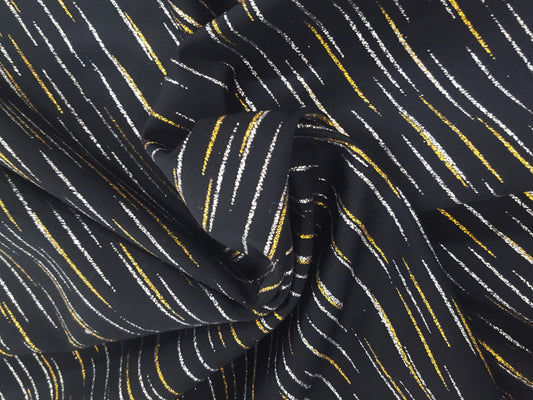 Nylon Spandex Fabric Black with Gold & Silver Streaks