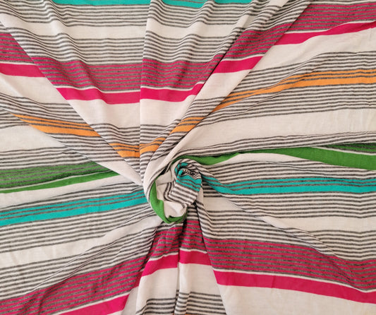 Multicolor (Pink Green Orange) Stripes Print #2 Cotton Jersey Knit