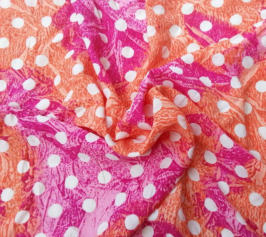 White Polka Dot on Orange Pink Rayon Acetate