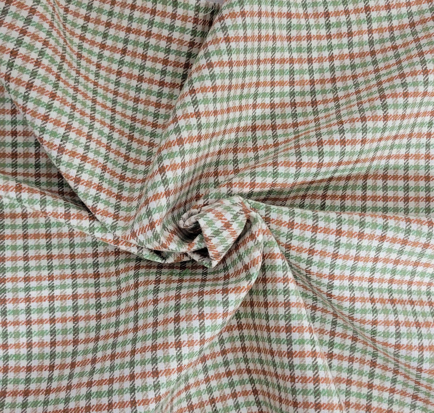 Green Brown Taupe Yarn Dye Linen Cotton Gingham
