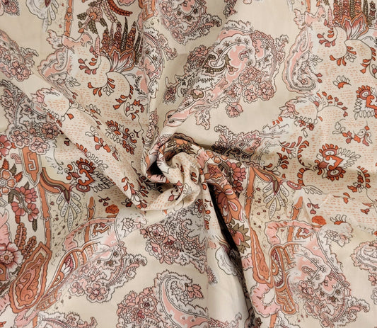 Fine Cotton Twill Spandex Satin Finish Pink Beige Floral Print