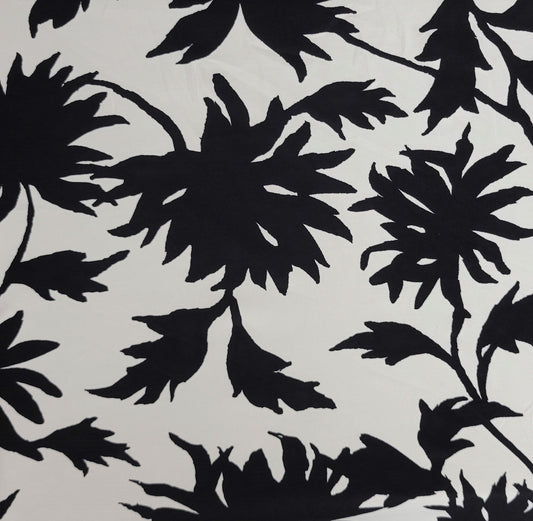 White and Black Floral Print #1 Nylon Spandex 1x1 Rib Knit
