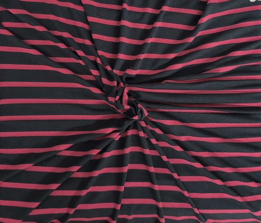 Burgundy Black Stripe Modal Viscose Spandex Print Jersey