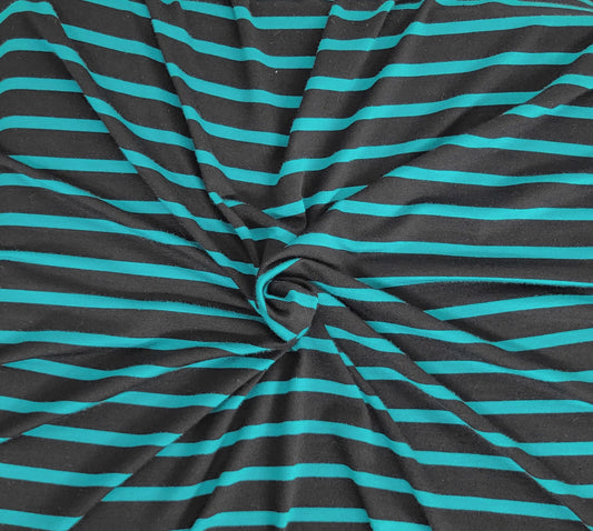 Teal Black Stripe Viscose Spandex Print Jersey