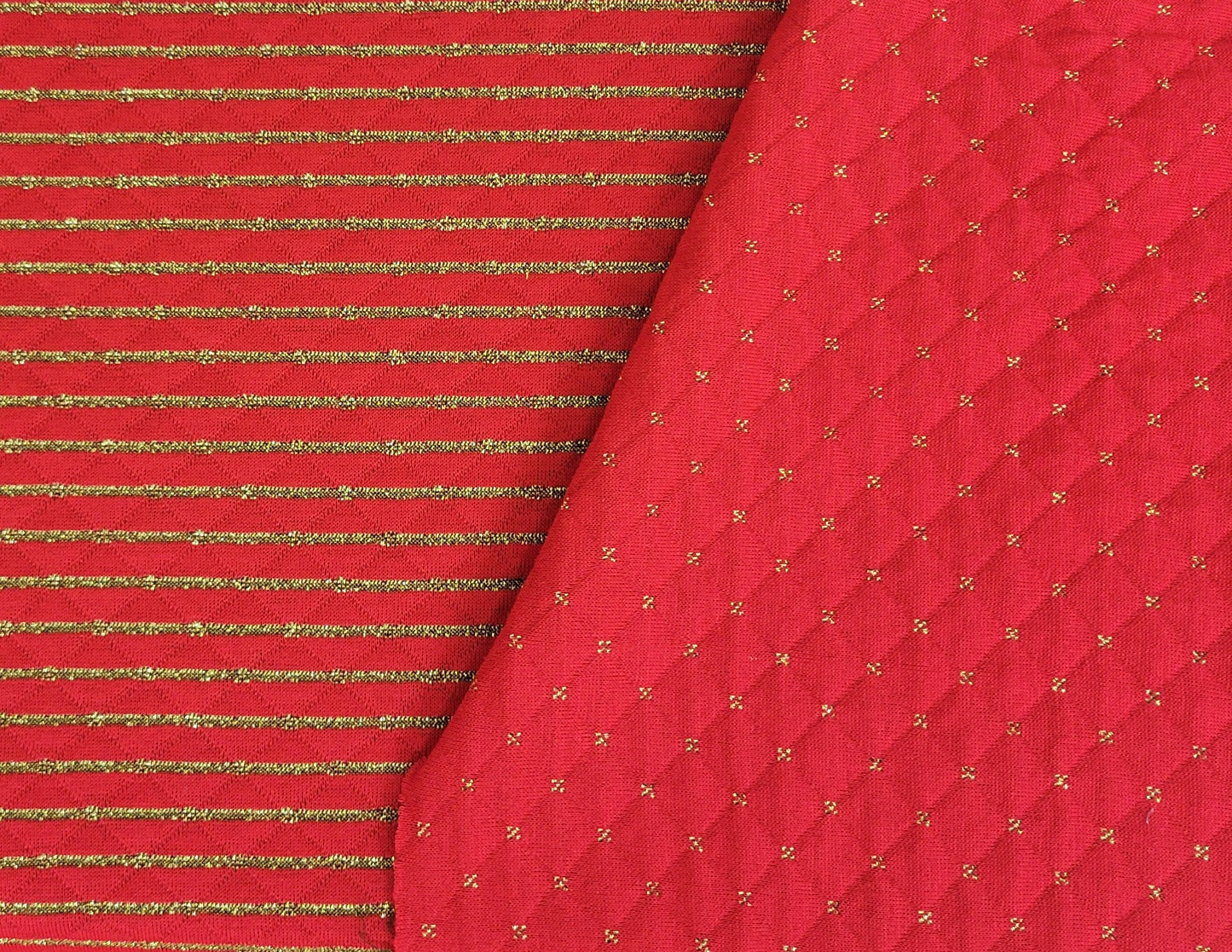Holiday Christmas Red & Gold Double Knit Reversible Acrylic Yarn Dye Stripe or Diamond