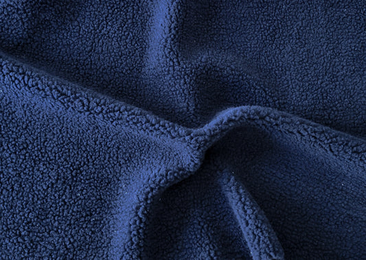 Navy Sherpa Fleece Knit 100% Polyester