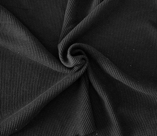 Prewashed Black Cotton Thermal Knit Waffle Weave 260GSM