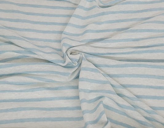 Yarn Dye Stripe White Light Blue Linen Jersey