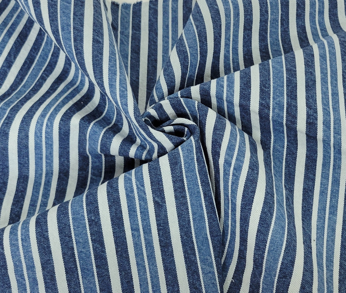 Yarn Dye Blue White Stripe Cotton Denim