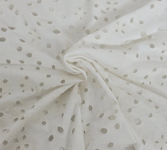 White Eyelet Cotton Jersey Knit 150 GSM